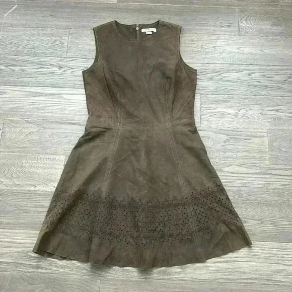 Lamarque | Brown Cowgirl 100% Leather Suede Dress with Cutout Designs Size 2 - Picture 1 of 14
